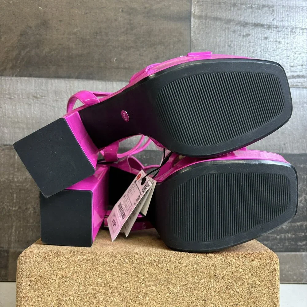 Zara Fuschia Pink Strappy Chunky Platform Heel Sandals